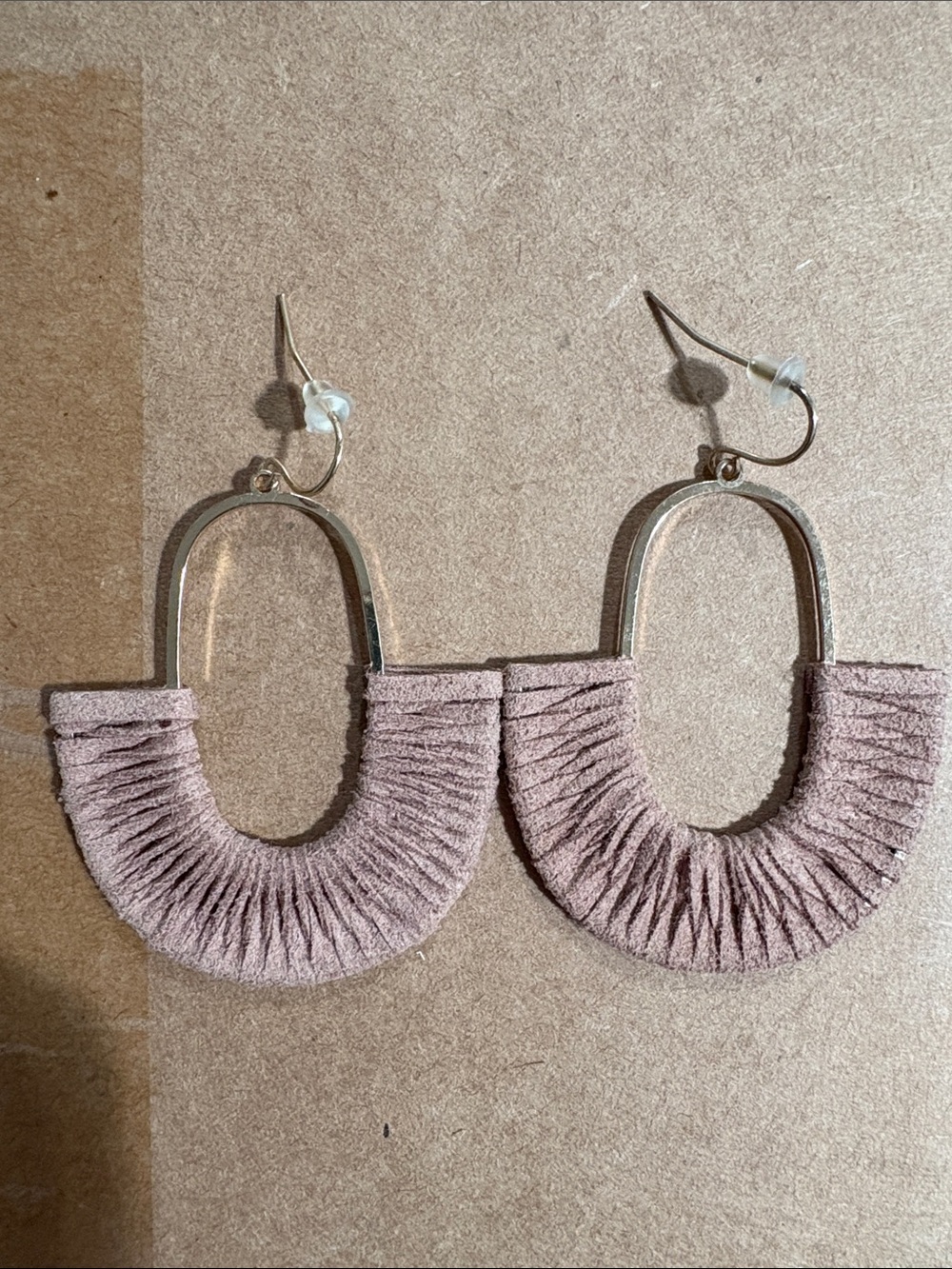 Suede Fringe Hoop Earrings in Blush Pink - Women's Jewelry